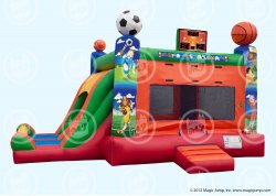 Sports bounce house dual slide